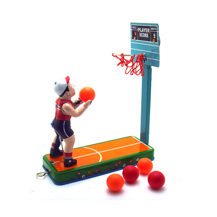 [재미] 성인 컬렉션 레트로 바람 장난감 금속 틴 농구 선수 슈팅 농구 스탠드 시계 장난감 피규어 모델 선물